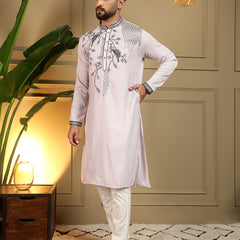 Men’s Viscose Silk Embroidered Kurta with Semi Cotton Chudidar