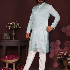 Men’s Premium Smart Silk Sequence Embroidered Kurta with Raymond Cotton Pyjama