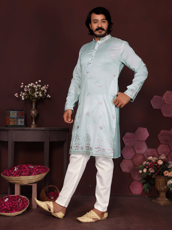 Men’s Premium Smart Silk Sequence Embroidered Kurta with Raymond Cotton Pyjama