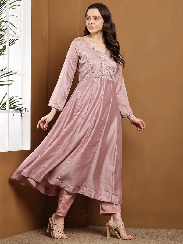 Vichitra Silk Kurta Pant Set With Vichitra Silk Dupatta