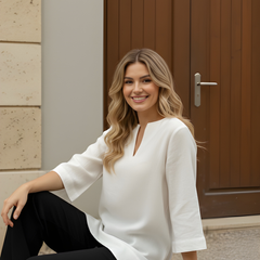 Women’s Classic White Cotton V-Neck Fancy Top
