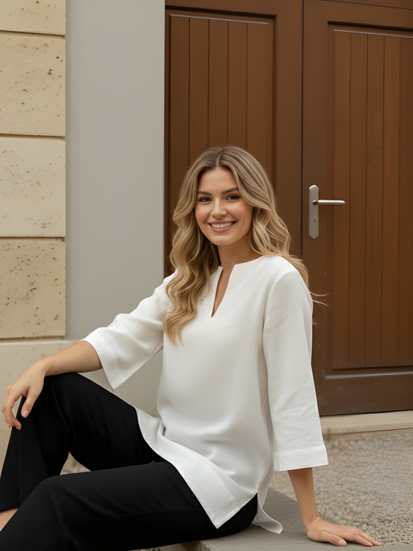 Women’s Classic White Cotton V-Neck Fancy Top