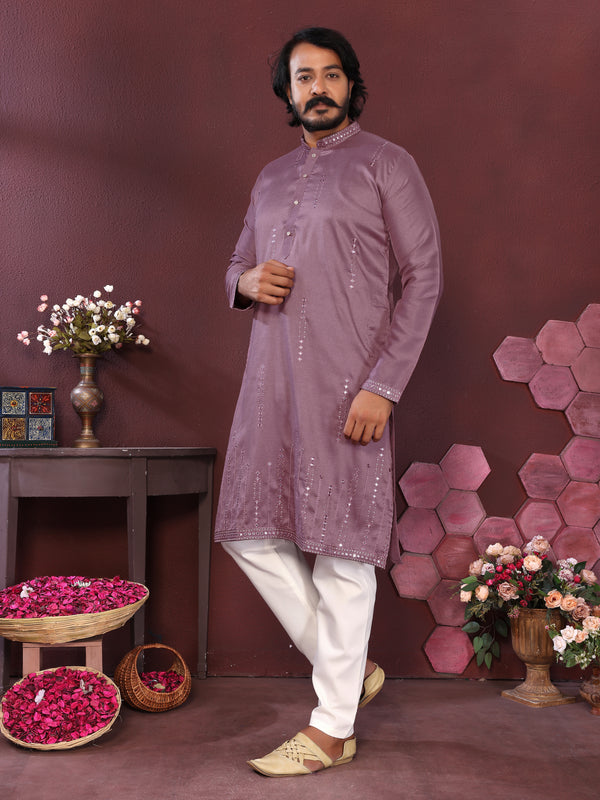 Men’s Premium Smart Silk Mirror Work Kurta with Raymond Cotton Pyjama