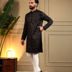 Men’s Royal Silk Sequence Embroidered Kurta with Semi Cotton Chudidar