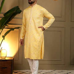 Men’s Heavy Khadi Cotton Mirror Work Kurta with Semi Cotton Chudidar