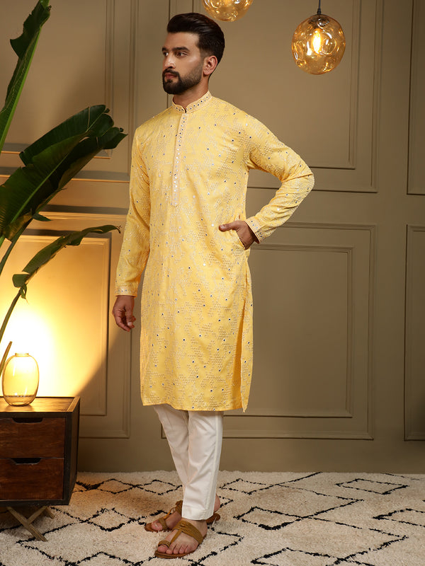 Men’s Heavy Khadi Cotton Mirror Work Kurta with Semi Cotton Chudidar