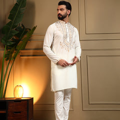 Men’s Armani Lachko Embroidered Kurta with Semi Cotton Chudidar