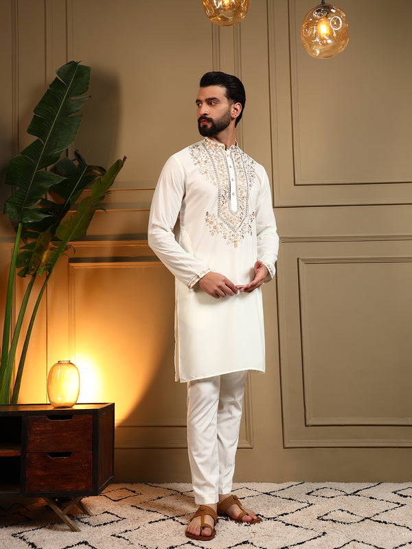 Men’s Armani Lachko Embroidered Kurta with Semi Cotton Chudidar