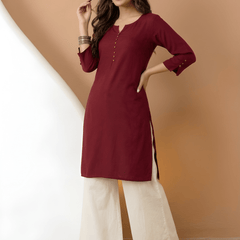 Casual Women’s Maroon Roman Silk Solid Tunic Top