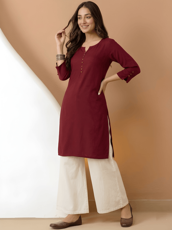 Casual Women’s Maroon Roman Silk Solid Tunic Top