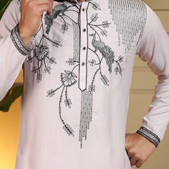 Men’s Viscose Silk Embroidered Kurta with Semi Cotton Chudidar