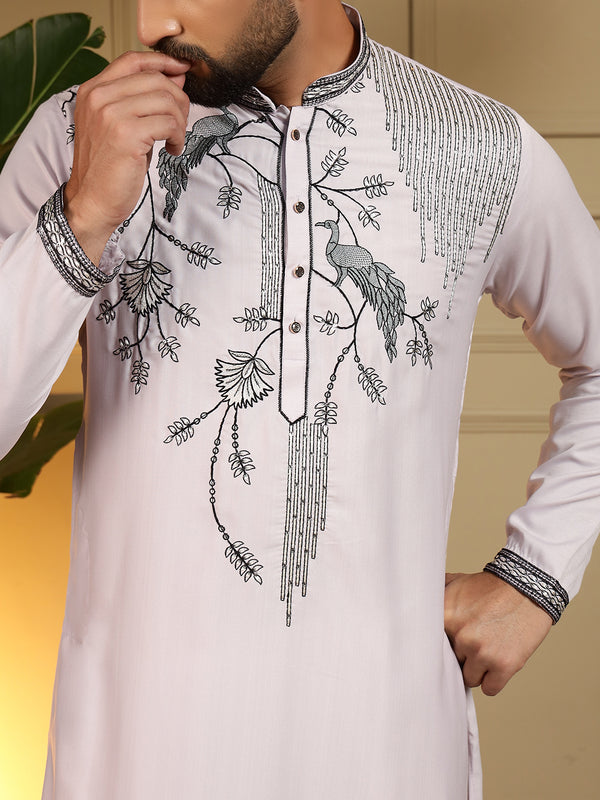 Men’s Viscose Silk Embroidered Kurta with Semi Cotton Chudidar