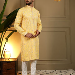 Men’s Heavy Khadi Cotton Mirror Work Kurta with Semi Cotton Chudidar