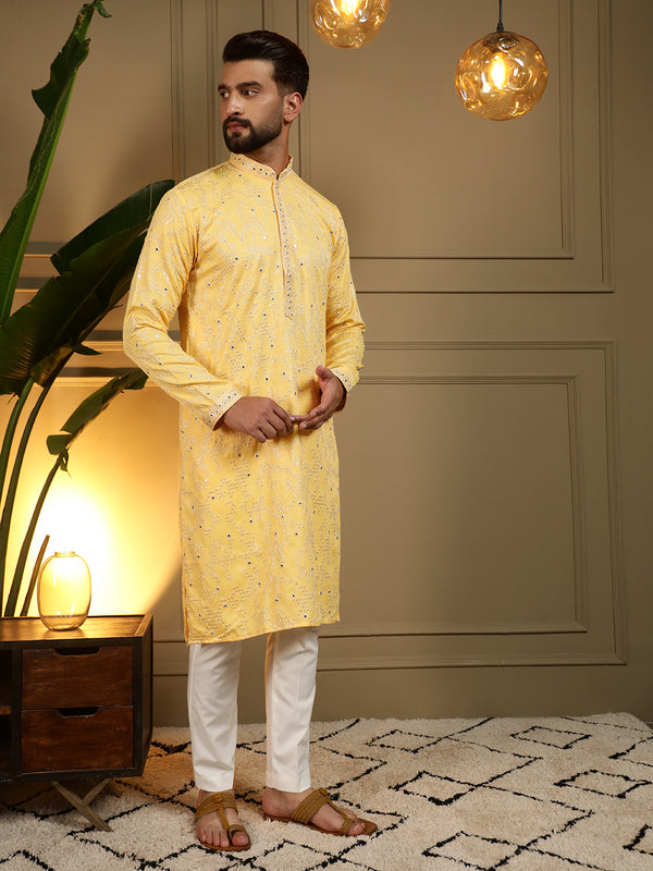 Men’s Heavy Khadi Cotton Mirror Work Kurta with Semi Cotton Chudidar