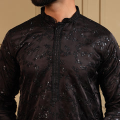 Men’s Royal Silk Sequence Embroidered Kurta with Semi Cotton Chudidar
