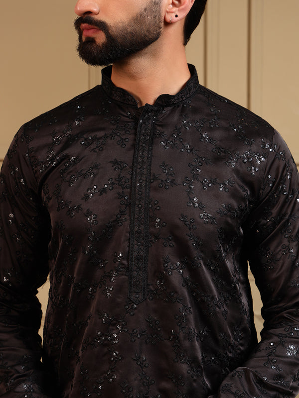 Men’s Royal Silk Sequence Embroidered Kurta with Semi Cotton Chudidar