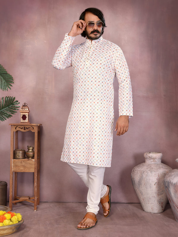 Men’s Cotton Sequence Work Kurta with Semi Cotton Chudidar