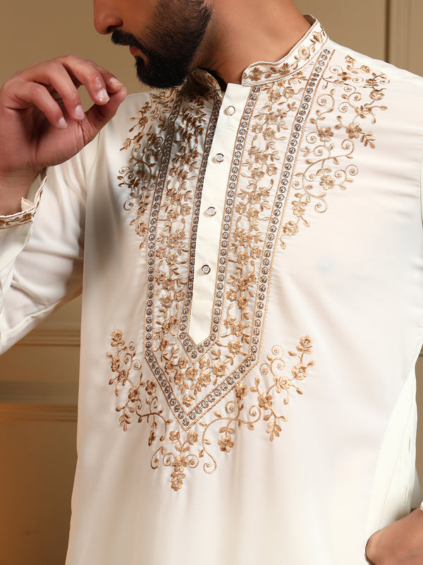 Men’s Armani Lachko Embroidered Kurta with Semi Cotton Chudidar