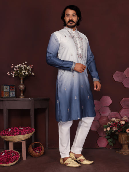 Men’s Premium Cotton Silk Embroidered Kurta with Raymond Cotton Pyjama