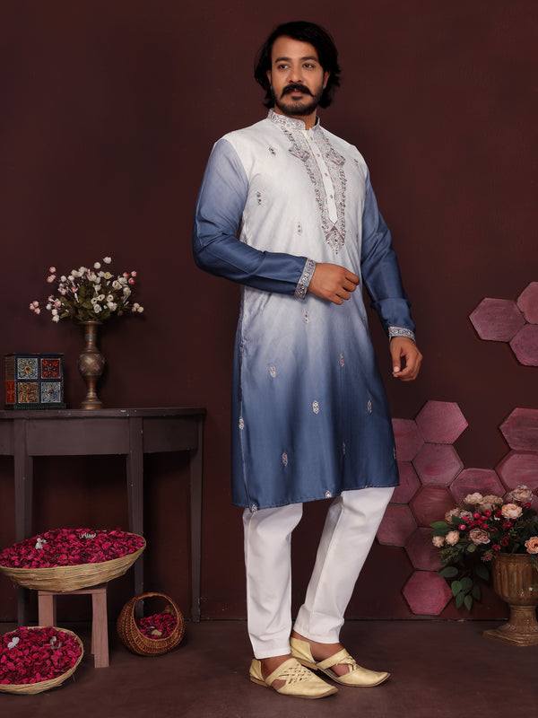 Men’s Premium Cotton Silk Embroidered Kurta with Raymond Cotton Pyjama