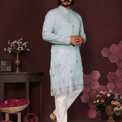 Men’s Premium Smart Silk Sequence Embroidered Kurta with Raymond Cotton Pyjama