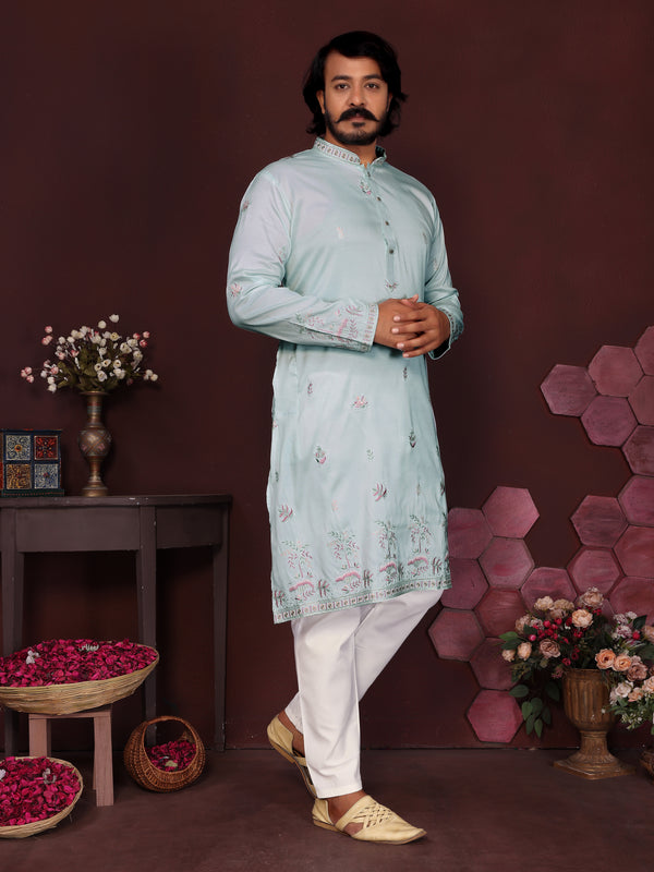 Men’s Premium Smart Silk Sequence Embroidered Kurta with Raymond Cotton Pyjama