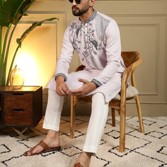 Men’s Viscose Silk Embroidered Kurta with Semi Cotton Chudidar
