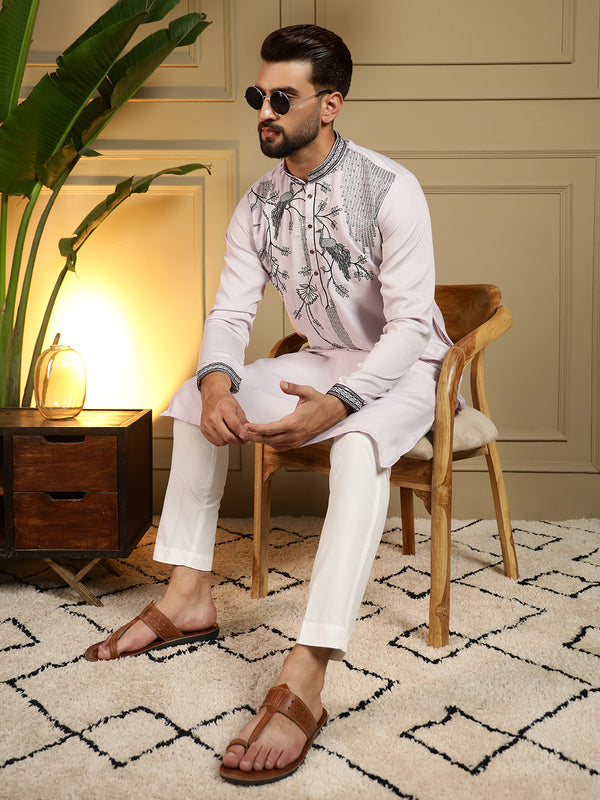 Men’s Viscose Silk Embroidered Kurta with Semi Cotton Chudidar