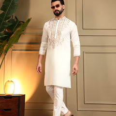 Men’s Armani Lachko Embroidered Kurta with Semi Cotton Chudidar