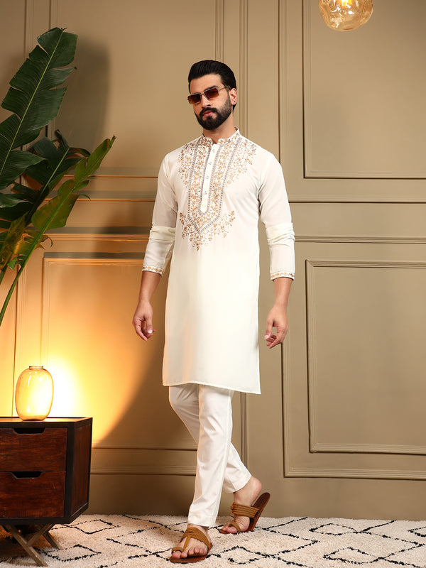 Men’s Armani Lachko Embroidered Kurta with Semi Cotton Chudidar