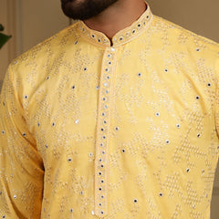 Men’s Heavy Khadi Cotton Mirror Work Kurta with Semi Cotton Chudidar