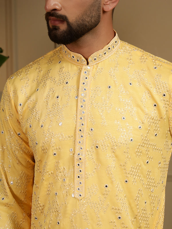 Men’s Heavy Khadi Cotton Mirror Work Kurta with Semi Cotton Chudidar