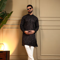 Men’s Royal Silk Sequence Embroidered Kurta with Semi Cotton Chudidar