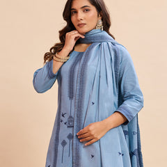 Women's Pure Cotton Jacquard Kurta With Pant & Cotton Dupatta Set