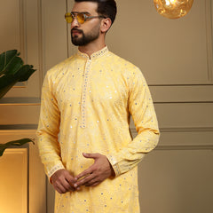 Men’s Heavy Khadi Cotton Mirror Work Kurta with Semi Cotton Chudidar