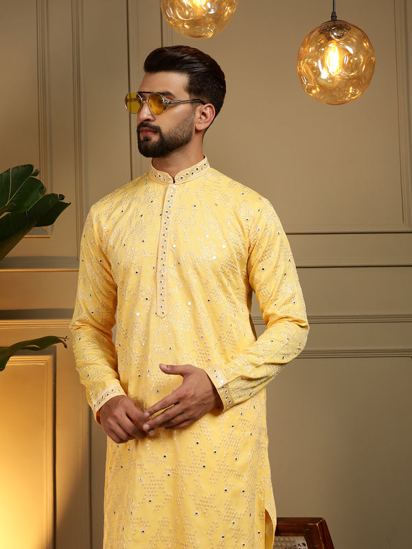 Men’s Heavy Khadi Cotton Mirror Work Kurta with Semi Cotton Chudidar
