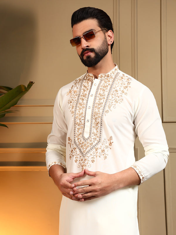 Men’s Armani Lachko Embroidered Kurta with Semi Cotton Chudidar