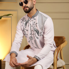 Men’s Viscose Silk Embroidered Kurta with Semi Cotton Chudidar