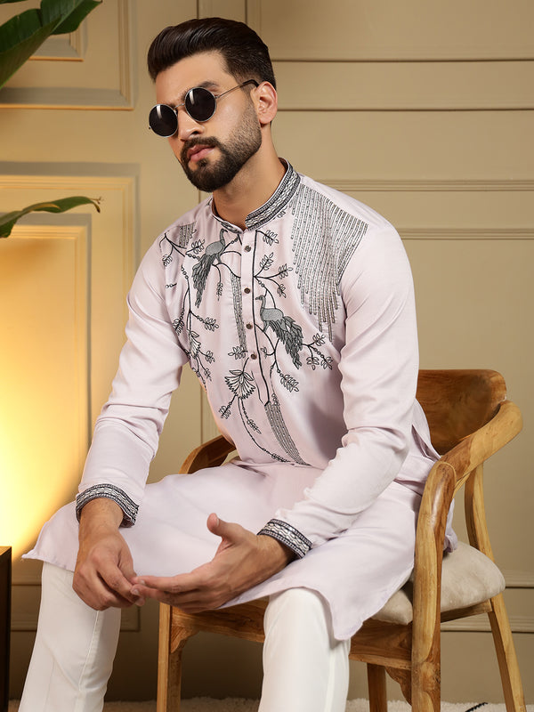 Men’s Viscose Silk Embroidered Kurta with Semi Cotton Chudidar