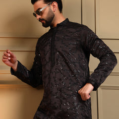 Men’s Royal Silk Sequence Embroidered Kurta with Semi Cotton Chudidar