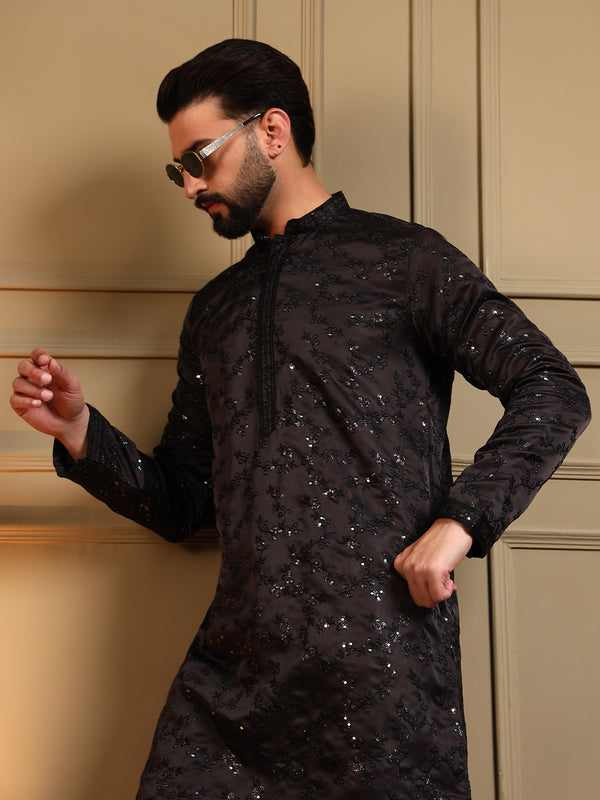Men’s Royal Silk Sequence Embroidered Kurta with Semi Cotton Chudidar