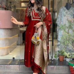 Pure Cotton Kurta Set With Zcard Dupatta
