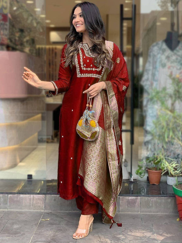 Pure Cotton Kurta Set With Zcard Dupatta