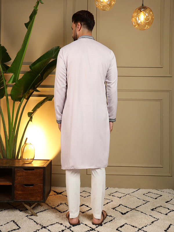 Men’s Viscose Silk Embroidered Kurta with Semi Cotton Chudidar