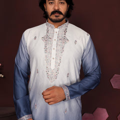 Men’s Premium Cotton Silk Embroidered Kurta with Raymond Cotton Pyjama