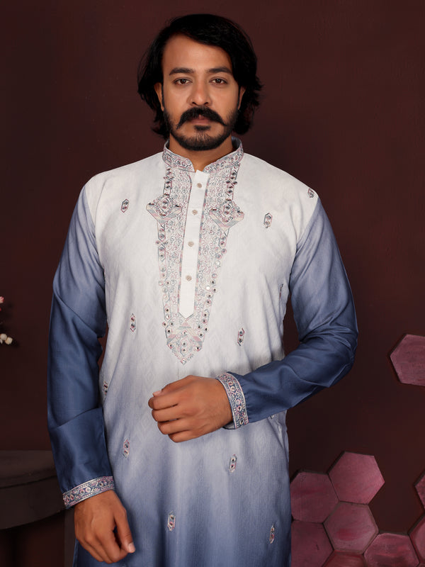 Men’s Premium Cotton Silk Embroidered Kurta with Raymond Cotton Pyjama