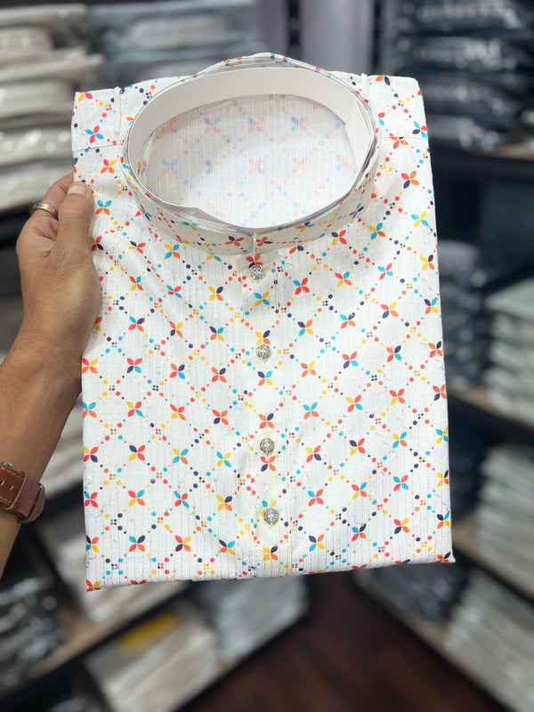 Men’s Cotton Sequence Work Kurta with Semi Cotton Chudidar