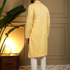 Men’s Heavy Khadi Cotton Mirror Work Kurta with Semi Cotton Chudidar