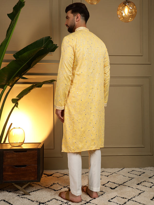 Men’s Heavy Khadi Cotton Mirror Work Kurta with Semi Cotton Chudidar