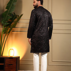 Men’s Royal Silk Sequence Embroidered Kurta with Semi Cotton Chudidar